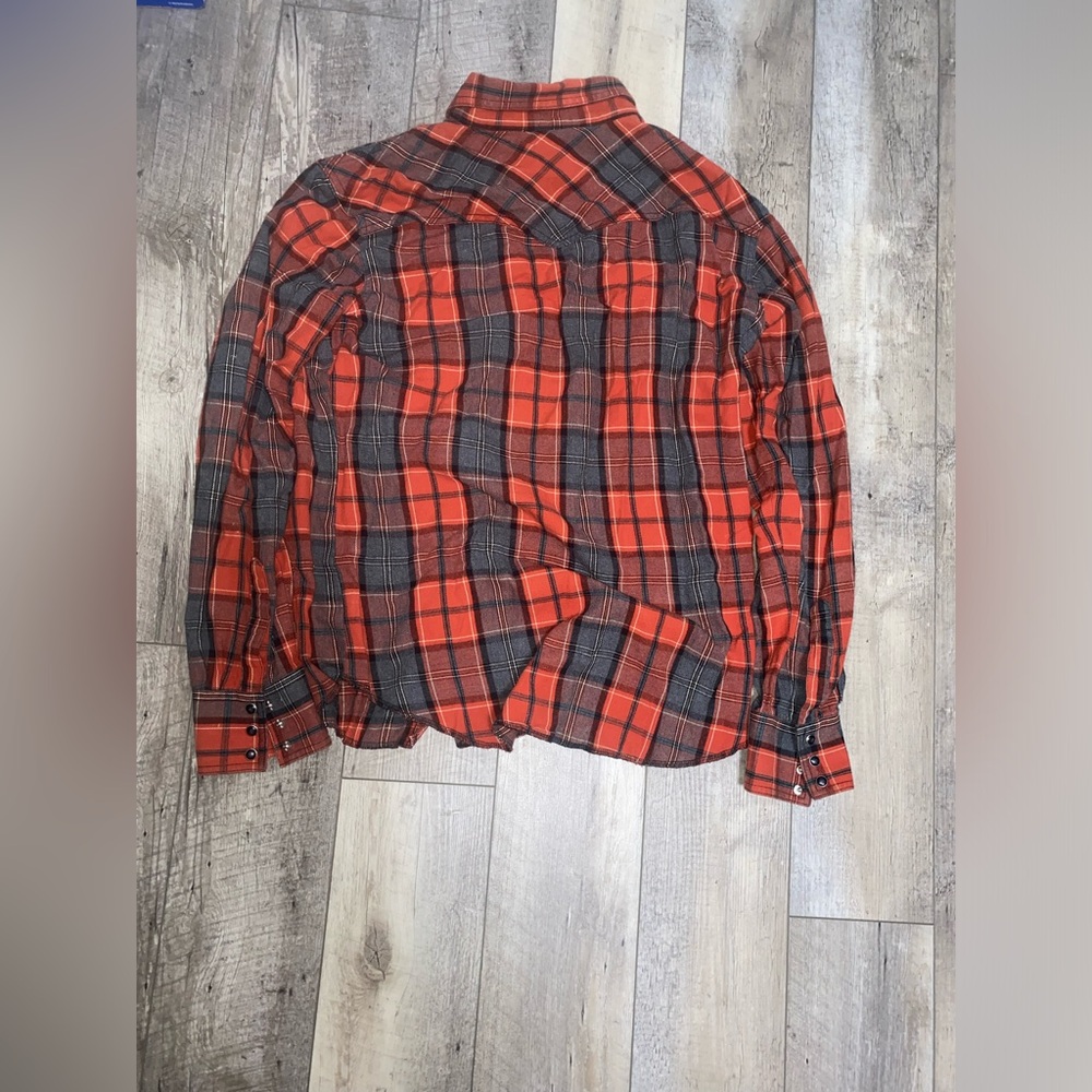 Wrangler Retro Mens Red Plaid Pearl Black Snap Shirt Long Sleeve SZ L MVR458A - Picture 5 of 14